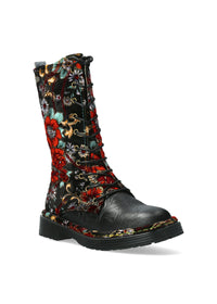 Long shaft boots - Incaso 18, black leather, floral fabric