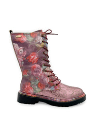 Long shaft boots - Incaso 18, pink shiny leather, floral patterns