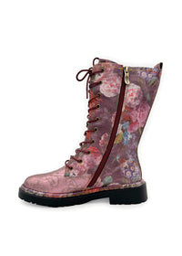 Long shaft boots - Incaso 18, pink shiny leather, floral patterns