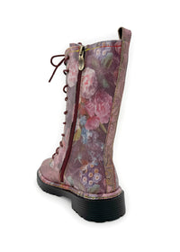 Long shaft boots - Incaso 18, pink shiny leather, floral patterns