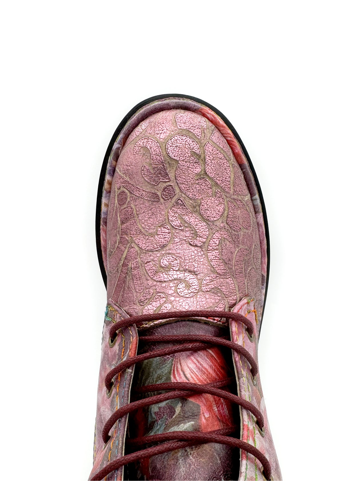 Long shaft boots - Incaso 18, pink shiny leather, floral patterns