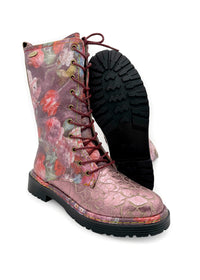 Long shaft boots - Incaso 18, pink shiny leather, floral patterns