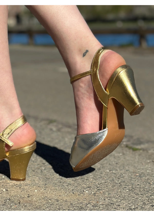 High heels, sandals - Ava Glow, silver and gold leather