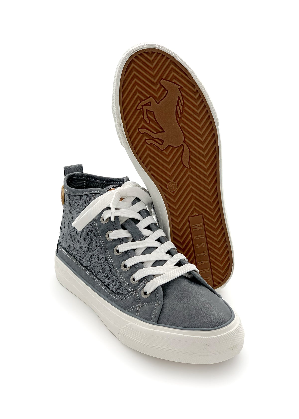 Lace-up sneakers with straps - blue-grey, vegan