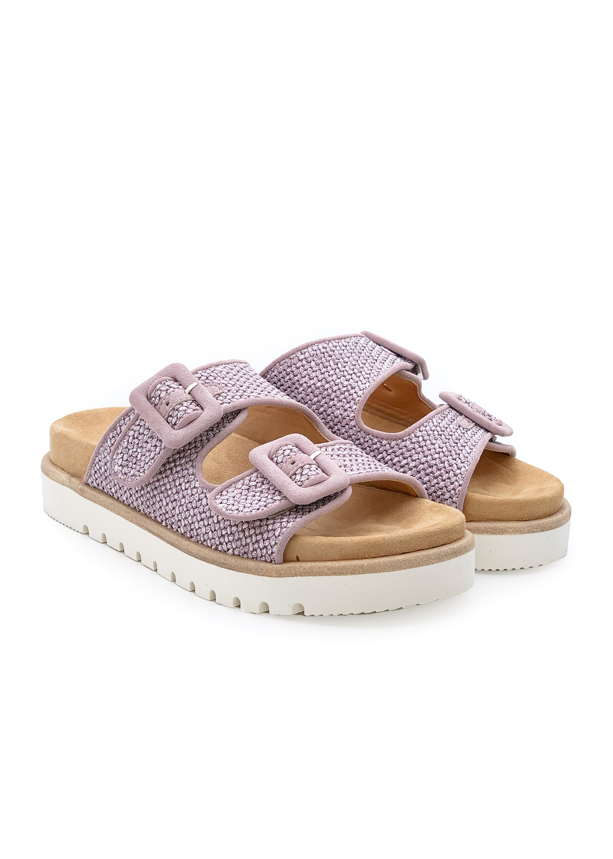 Stiletto sandals with a thicker sole - light purple knitted surface