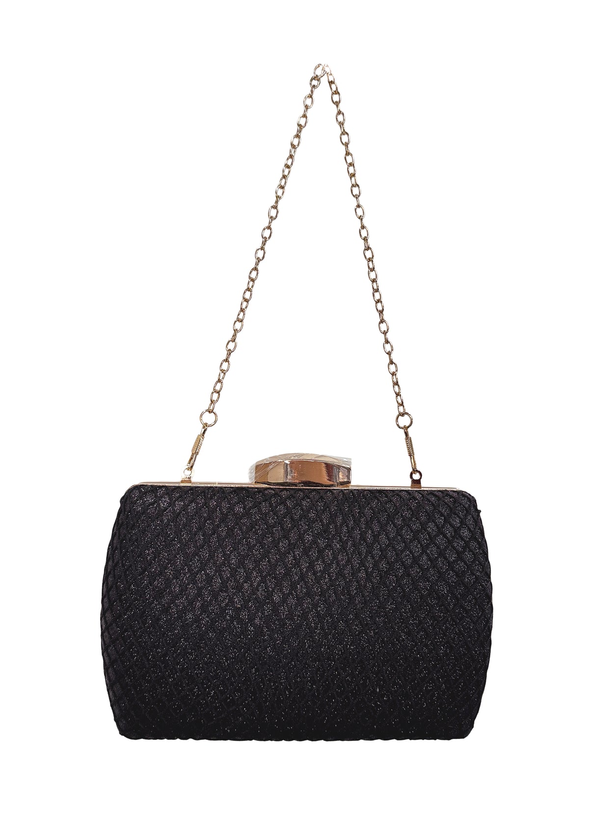 Women's Party Bag - Shimmering Black, Embossed Fabric