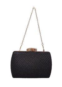 Women's Party Bag - Shimmering Black, Embossed Fabric