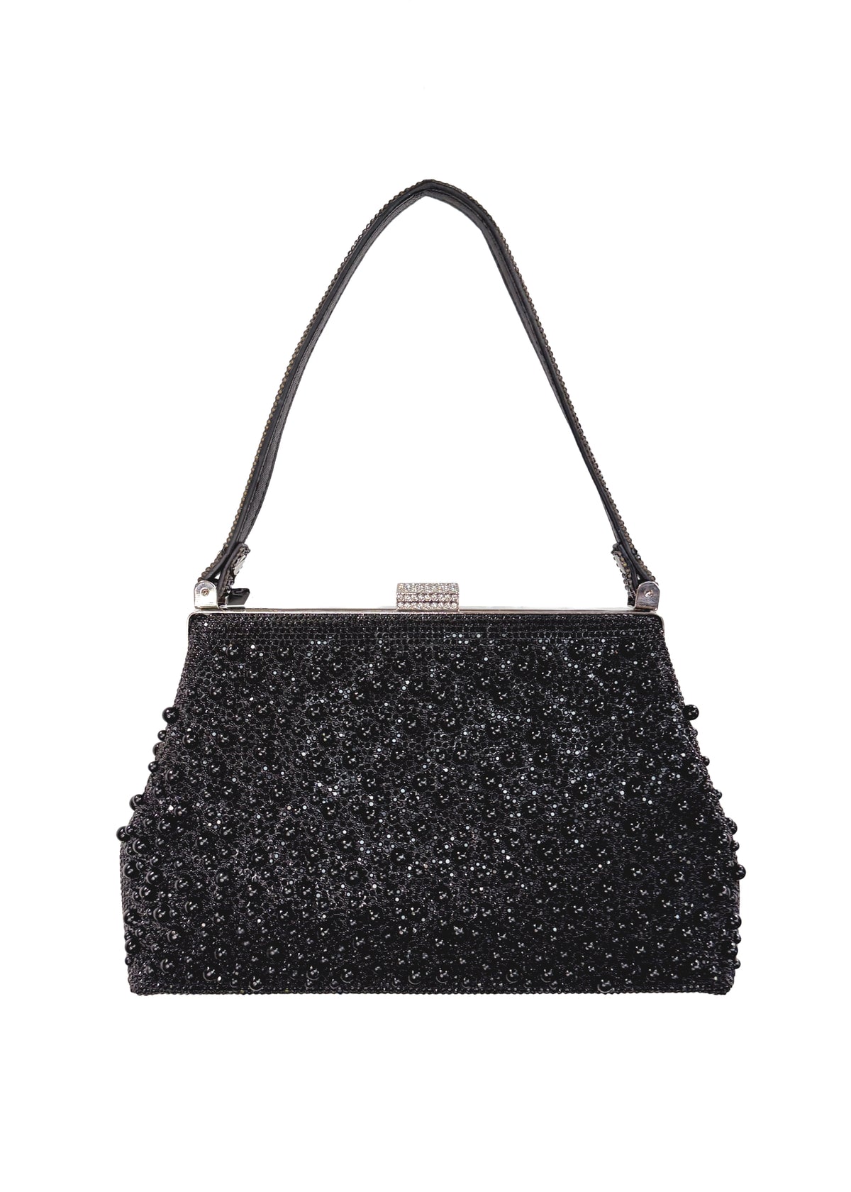 Women's evening bag - black, pearl embroidery