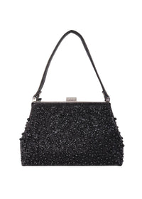 Women's evening bag - black, pearl embroidery