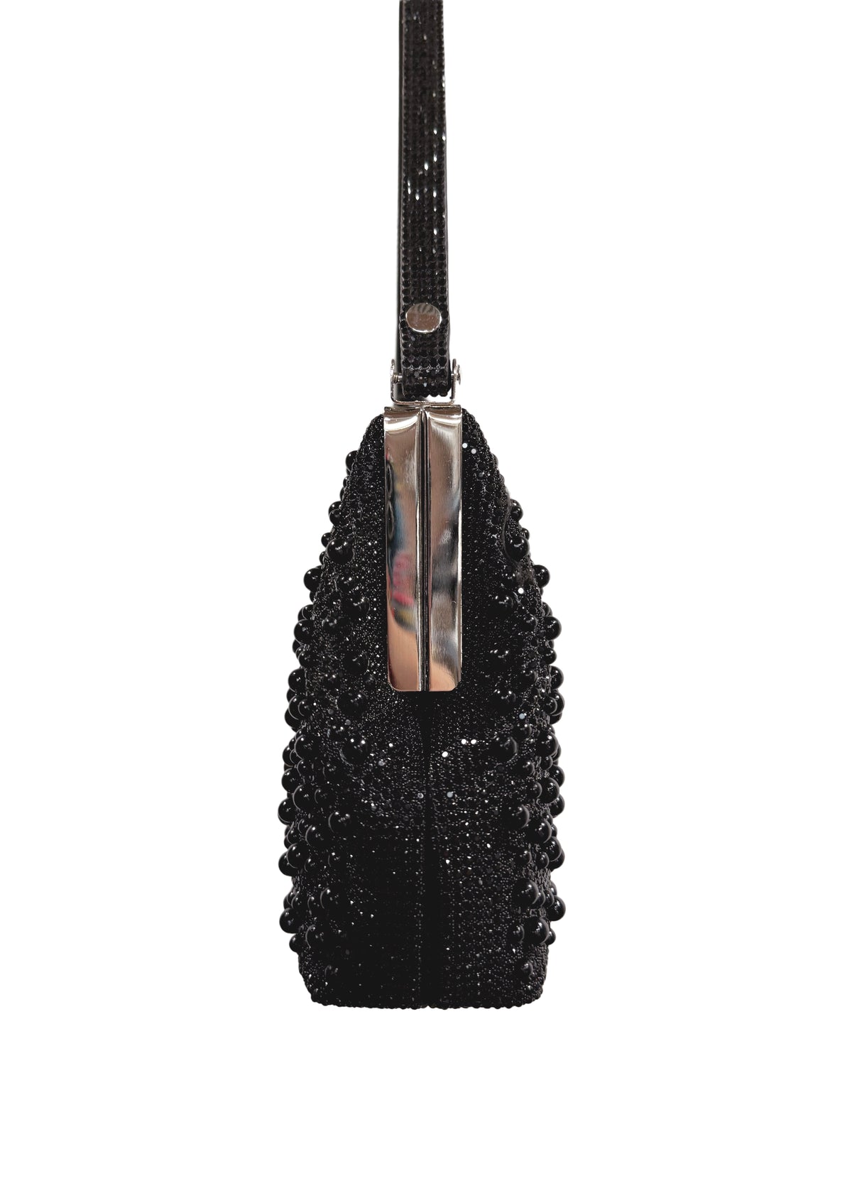 Women's evening bag - black, pearl embroidery