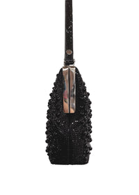 Women's evening bag - black, pearl embroidery