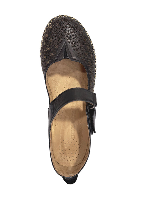 Ballerinat tarraremmillä - Andrea, musta reikäkuvioitu nahka