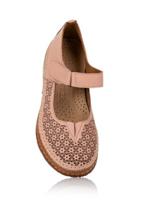 Ballerinaskor med kardborreband - Andrea, puderfärgat perforerat läder