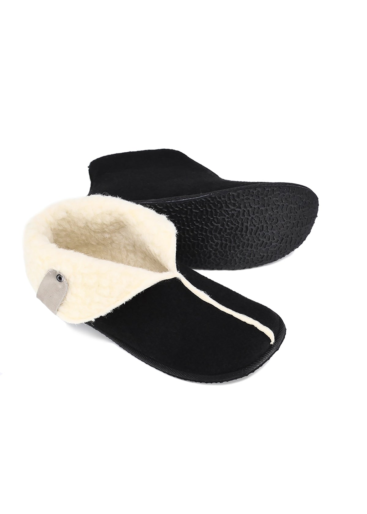 Vinski-villatohvelit - musta tekstiili, lampaanvillavuori