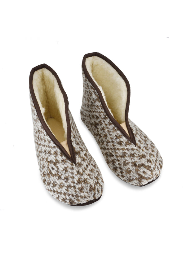 Trolla-tovtofflor - brun mönster, fårullsfoder