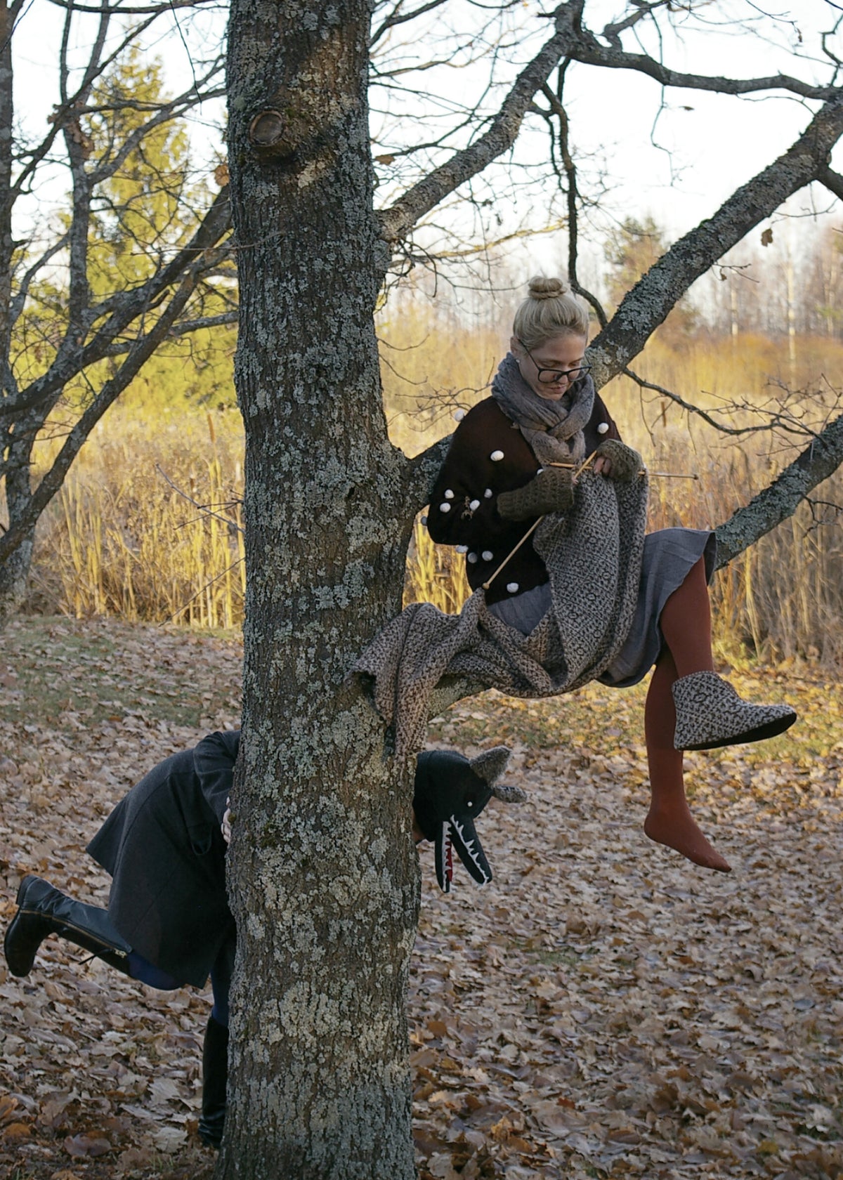 Trolla-villatohvelit - ruskea kuvio, lampaanvillavuori