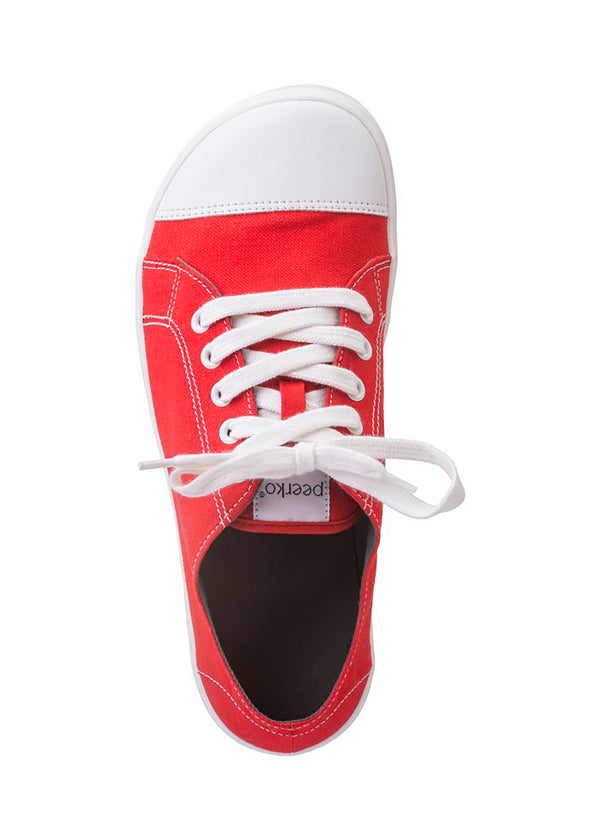 Barfotaskor, låga gympaskor - Origin Berry, rött tyg, vegansk