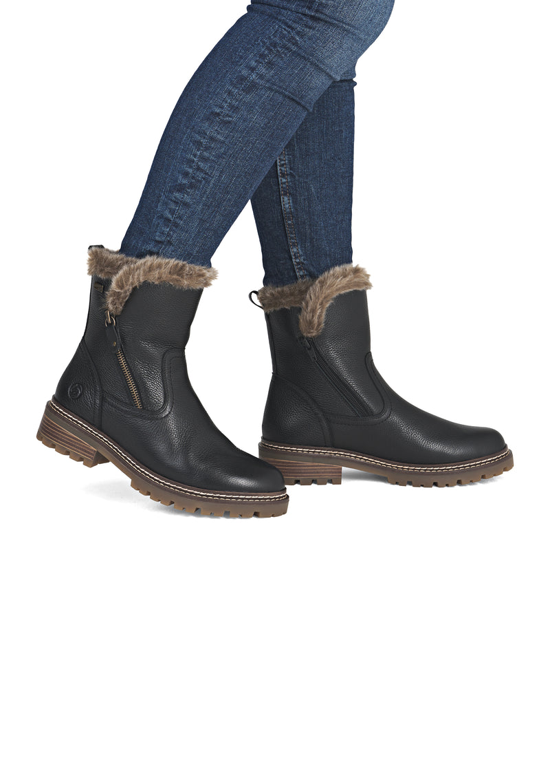 Winter shoes with grip sole - black leather, Remonte-TEX