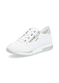 Sneakers with a small wedge sole - white, silver details, replaceable flower bands