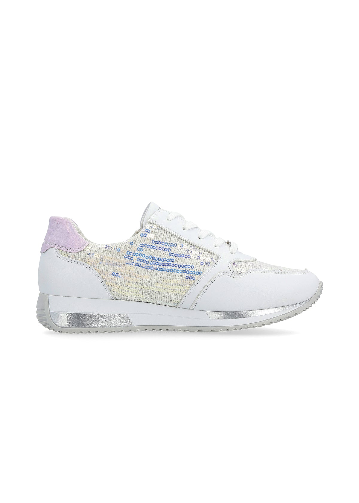 Sneakers with a small wedge sole - light pastel shades, sequins, vegan