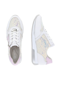 Sneakers with a small wedge sole - light pastel shades, sequins, vegan