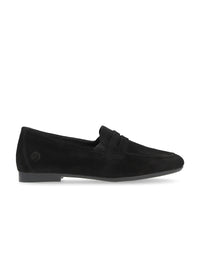 Loafers - black suede, loafer strap as decoration