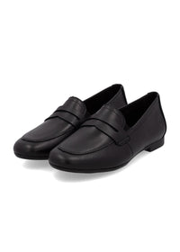 Loafers - black leather, loafer strap as decoration