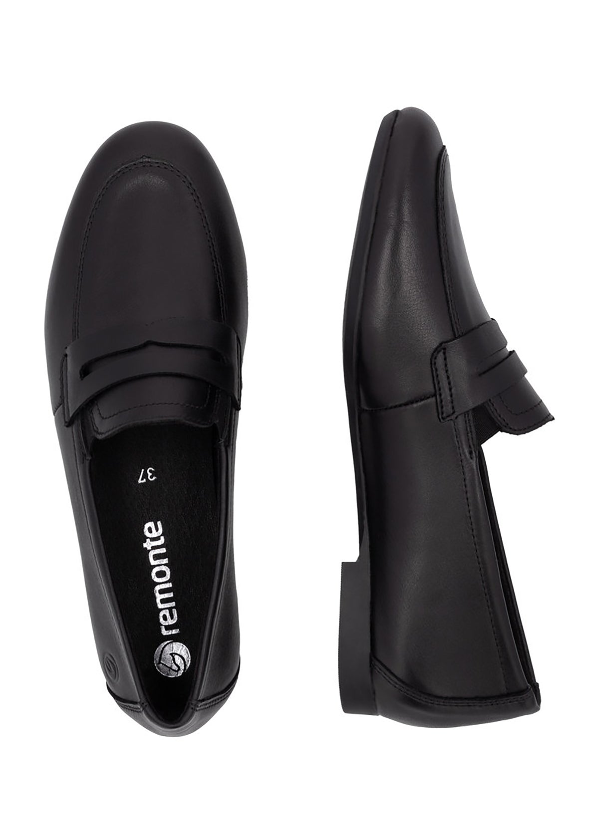 Loafers - black leather, loafer strap as decoration