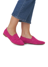 Loafers - pink suede, loafer strap as decoration