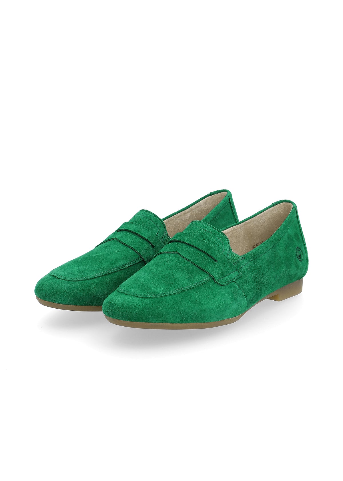 Loafers - green suede leather, loafer strap as decoration