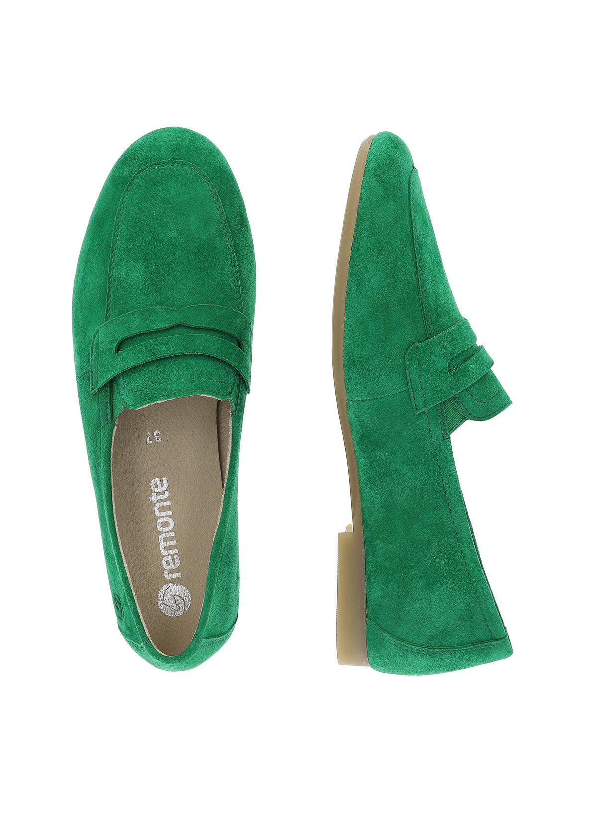 Loafers - grön mocka, loaferrem som dekoration