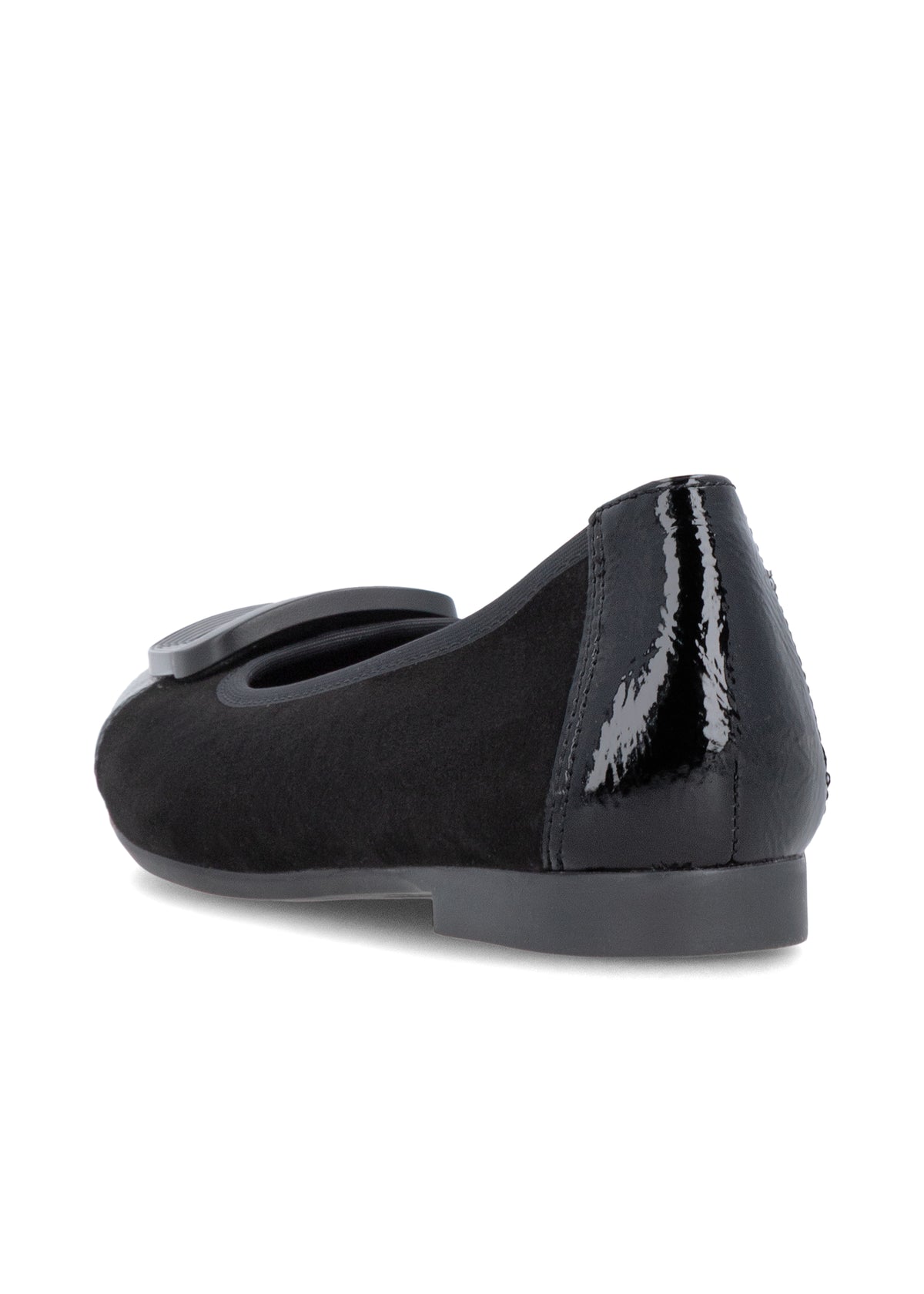 Ballerinat - ljus platinafärgat läder, svart tå och dekoration