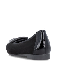 Ballerinat - ljus platinafärgat läder, svart tå och dekoration