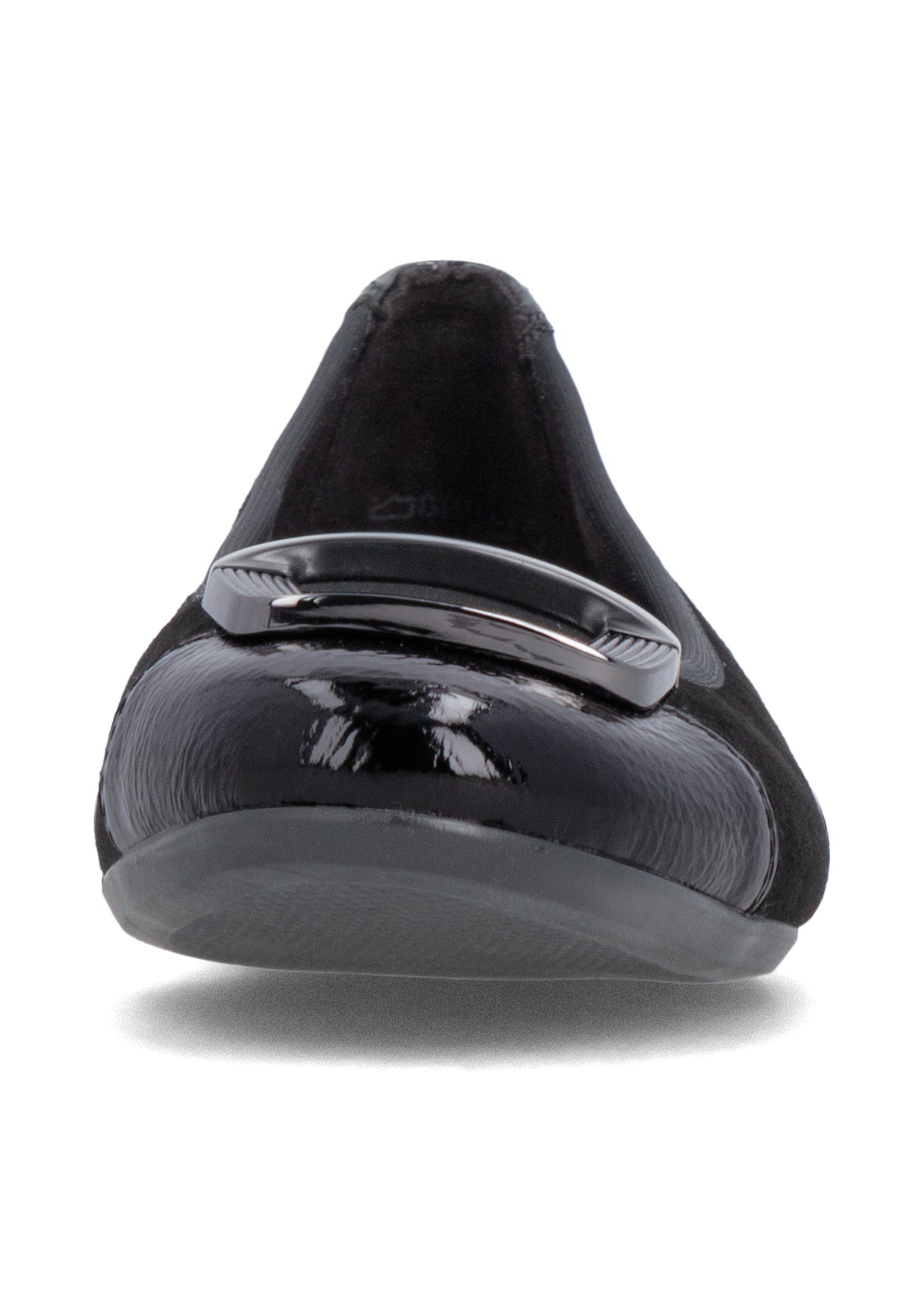 Ballerinat - ljus platinafärgat läder, svart tå och dekoration