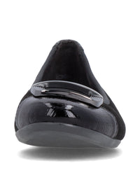 Ballerinat - ljus platinafärgat läder, svart tå och dekoration