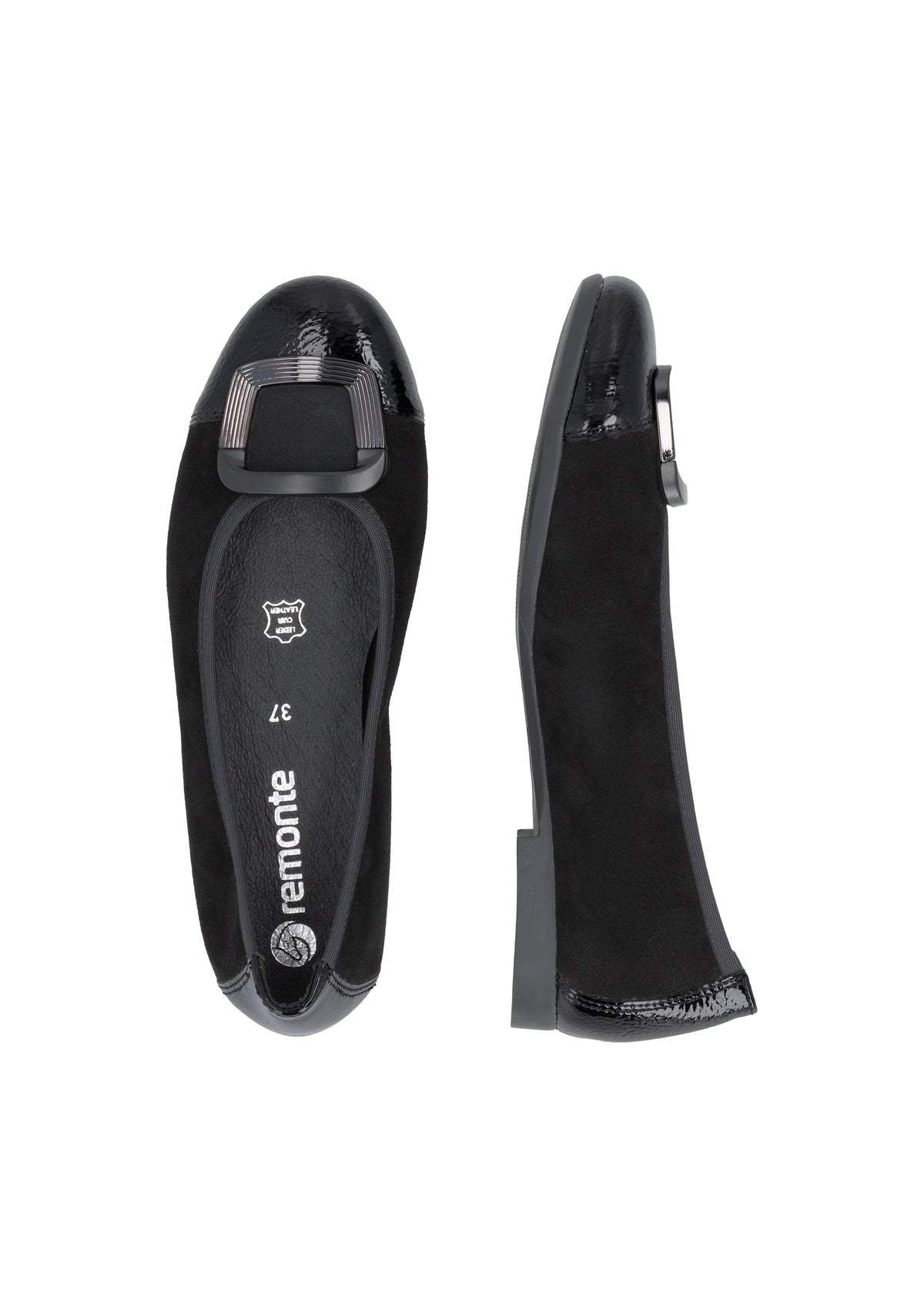 Ballerinat - ljus platinafärgat läder, svart tå och dekoration