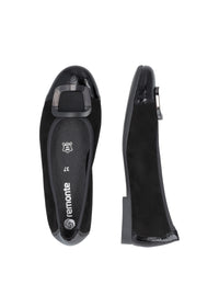 Ballerinat - ljus platinafärgat läder, svart tå och dekoration