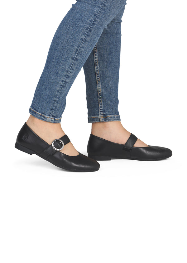 Ballerinaskor - svart läder, spännband med kardborre