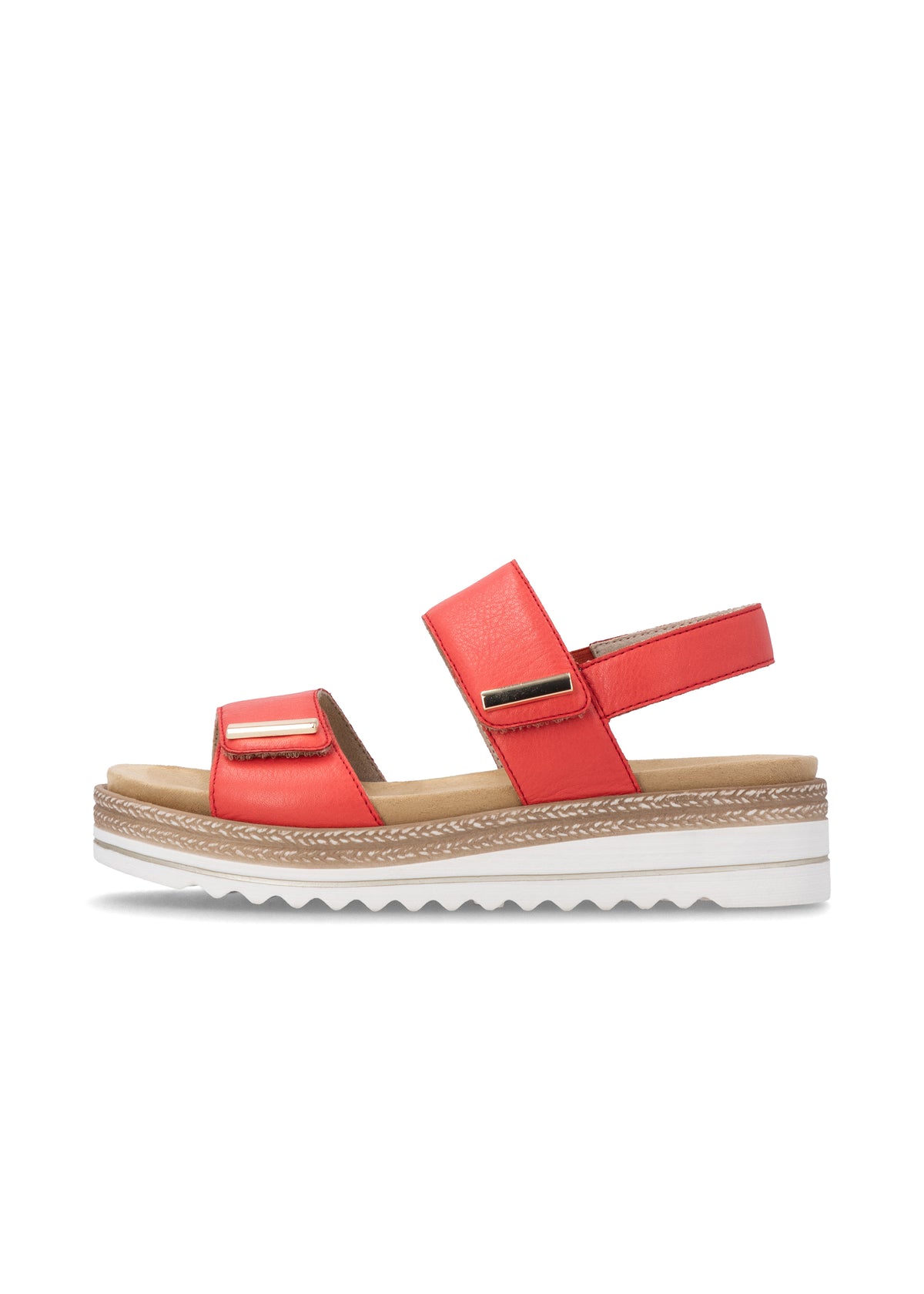 Sandaalit paksulla pohjalla - punainen nahka, tarraremmit