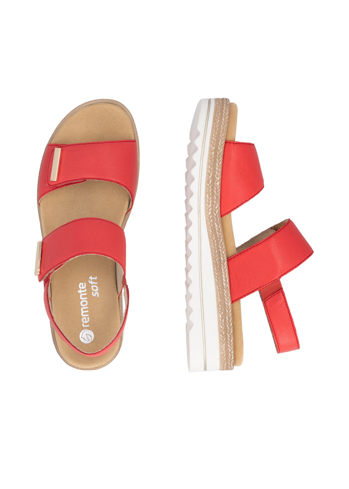 Sandaalit paksulla pohjalla - punainen nahka, tarraremmit