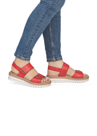 Sandaalit paksulla pohjalla - punainen nahka, tarraremmit