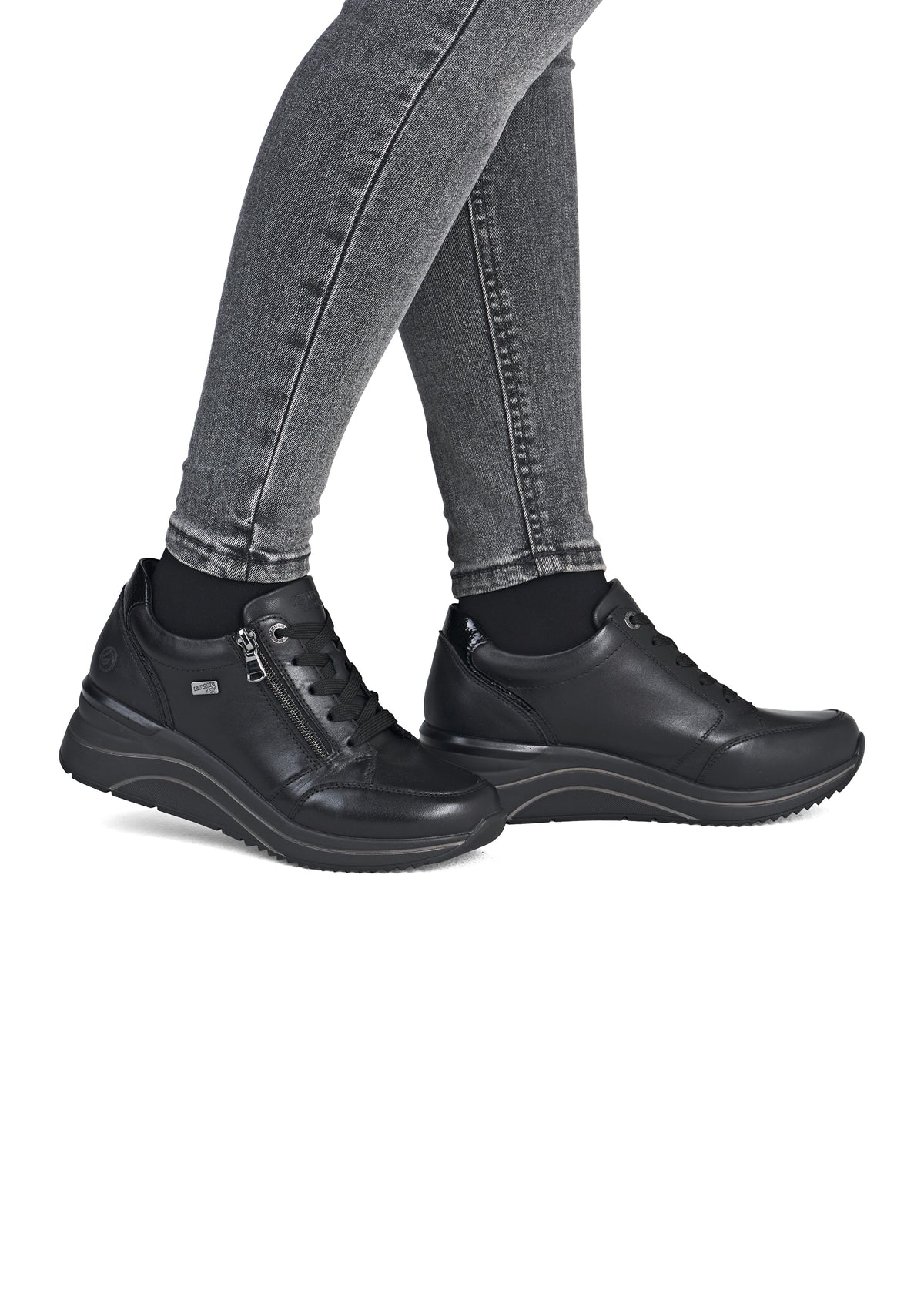 Tennarit kiilakorolla - musta nahka ja musta pohja, Remonte-TEX