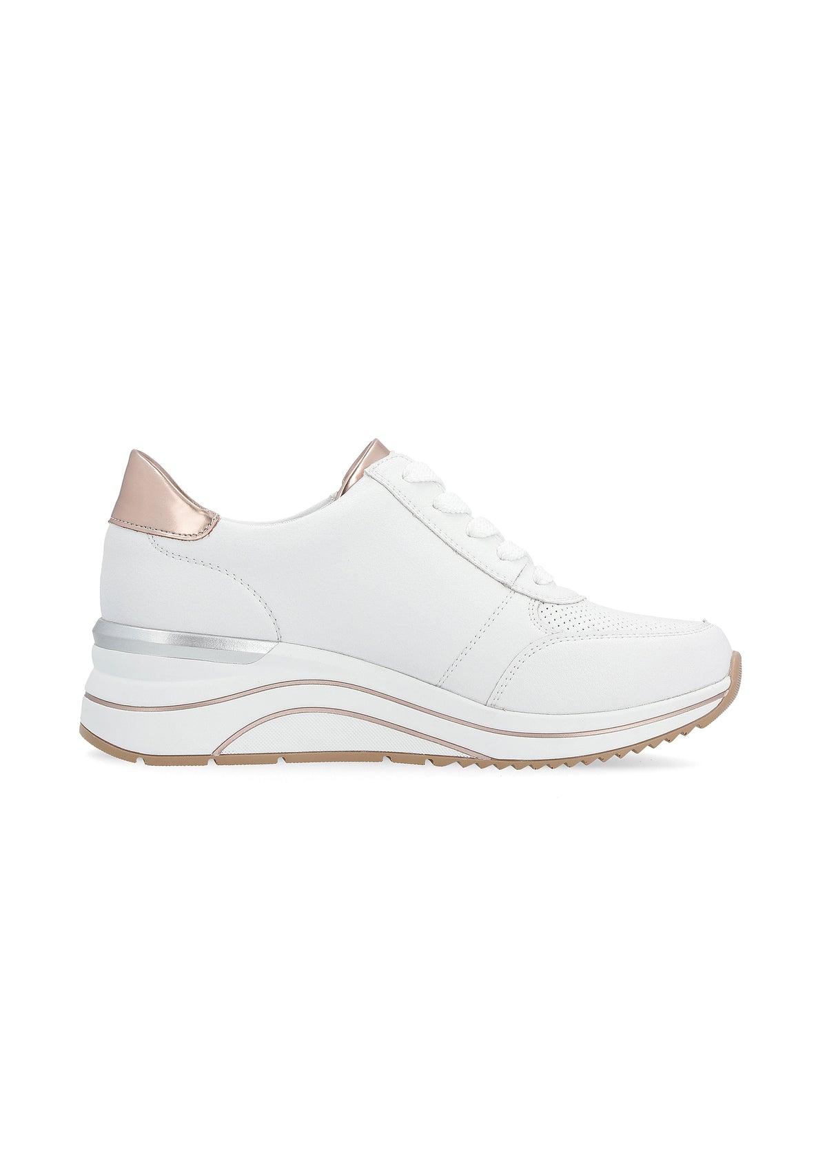Sneakers with a wedge sole - white, copper-colored details