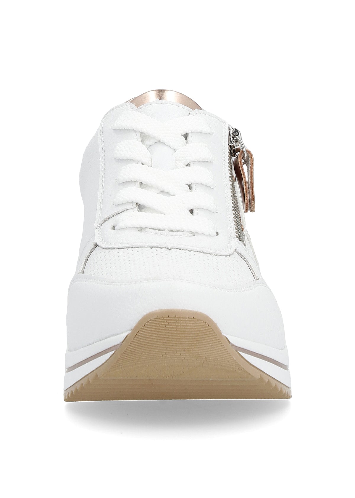 Sneakers med wedge-sula - vita, kopparfärgade detaljer