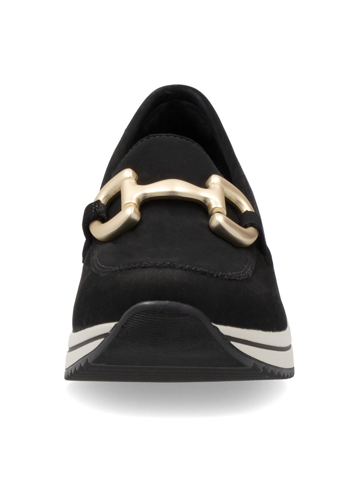 Loafers - black leather, loafer strap as decoration