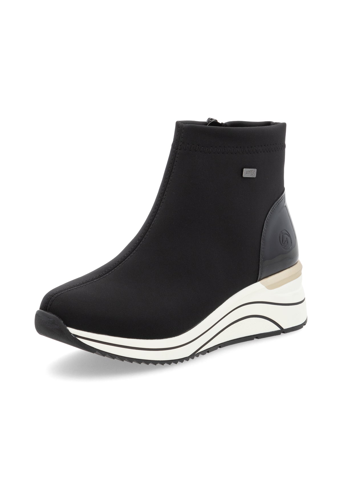 Allvädersankelboots med kilklack – svart textil, Remonte-TEX