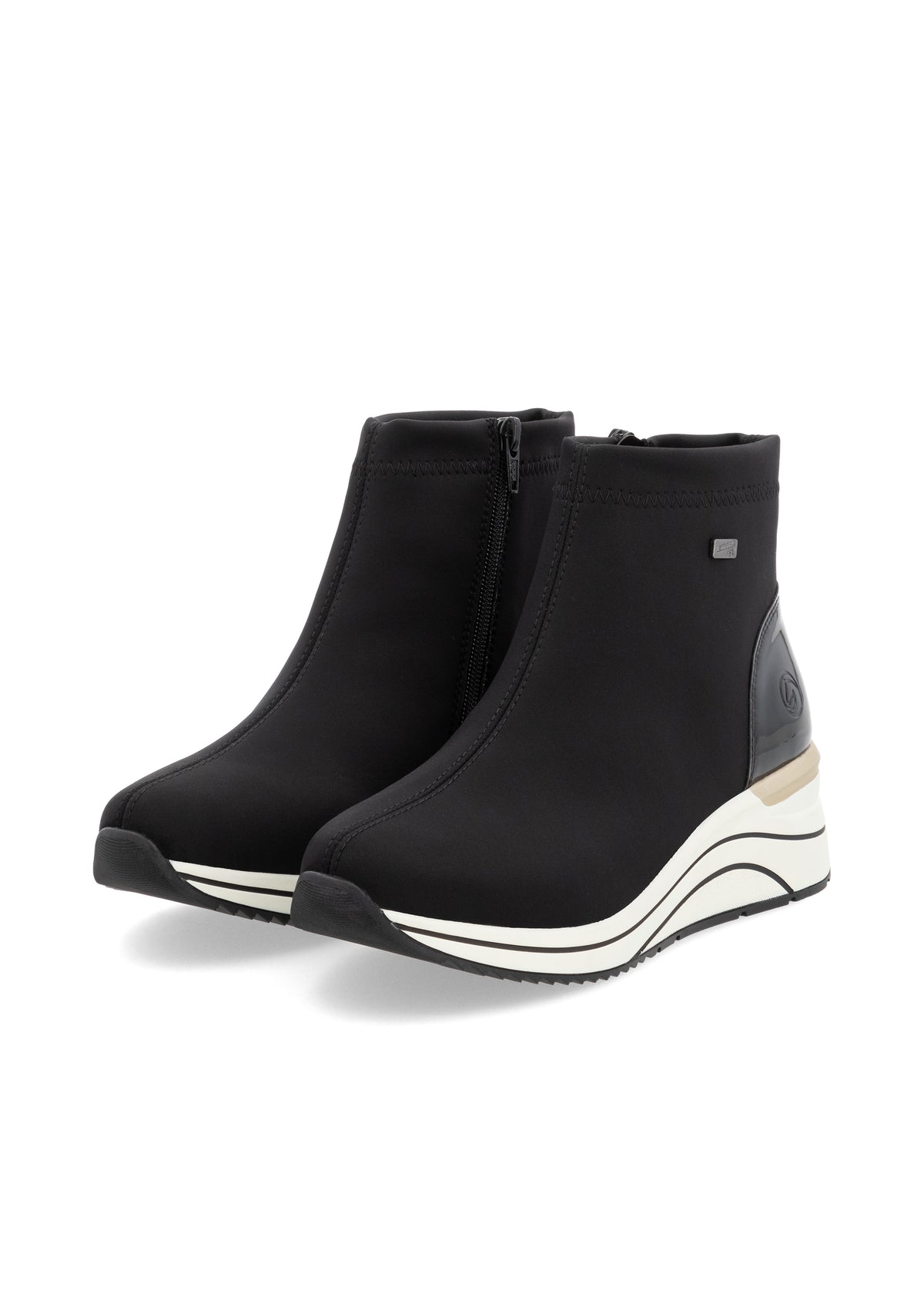 Allvädersankelboots med kilklack – svart textil, Remonte-TEX