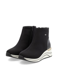 Allvädersankelboots med kilklack – svart textil, Remonte-TEX