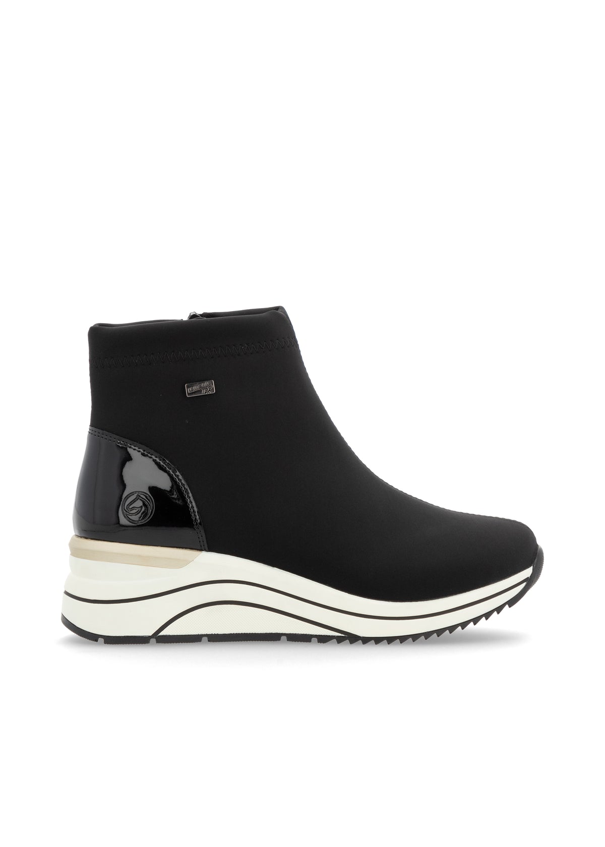 Allvädersankelboots med kilklack – svart textil, Remonte-TEX