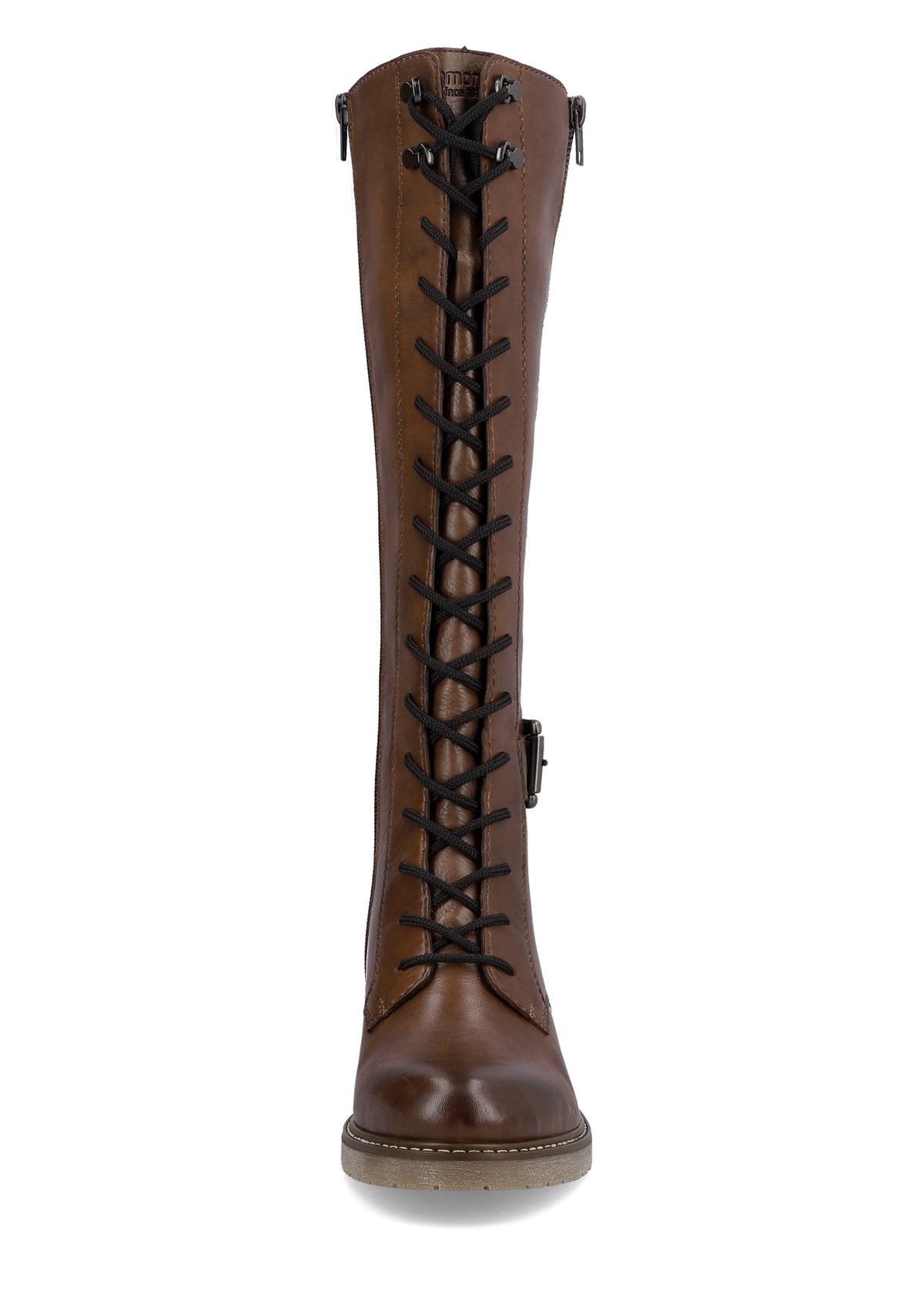 Boots with a low stiletto heel - brown, laces, SM shaft